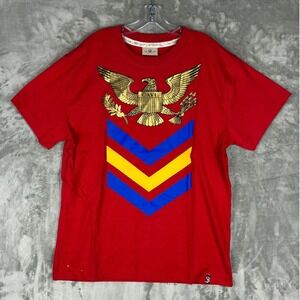 Cavi Mens Red Graphic T-Shirt Eagle Crest‎ Chevron Gold Blue Size Large RN123358